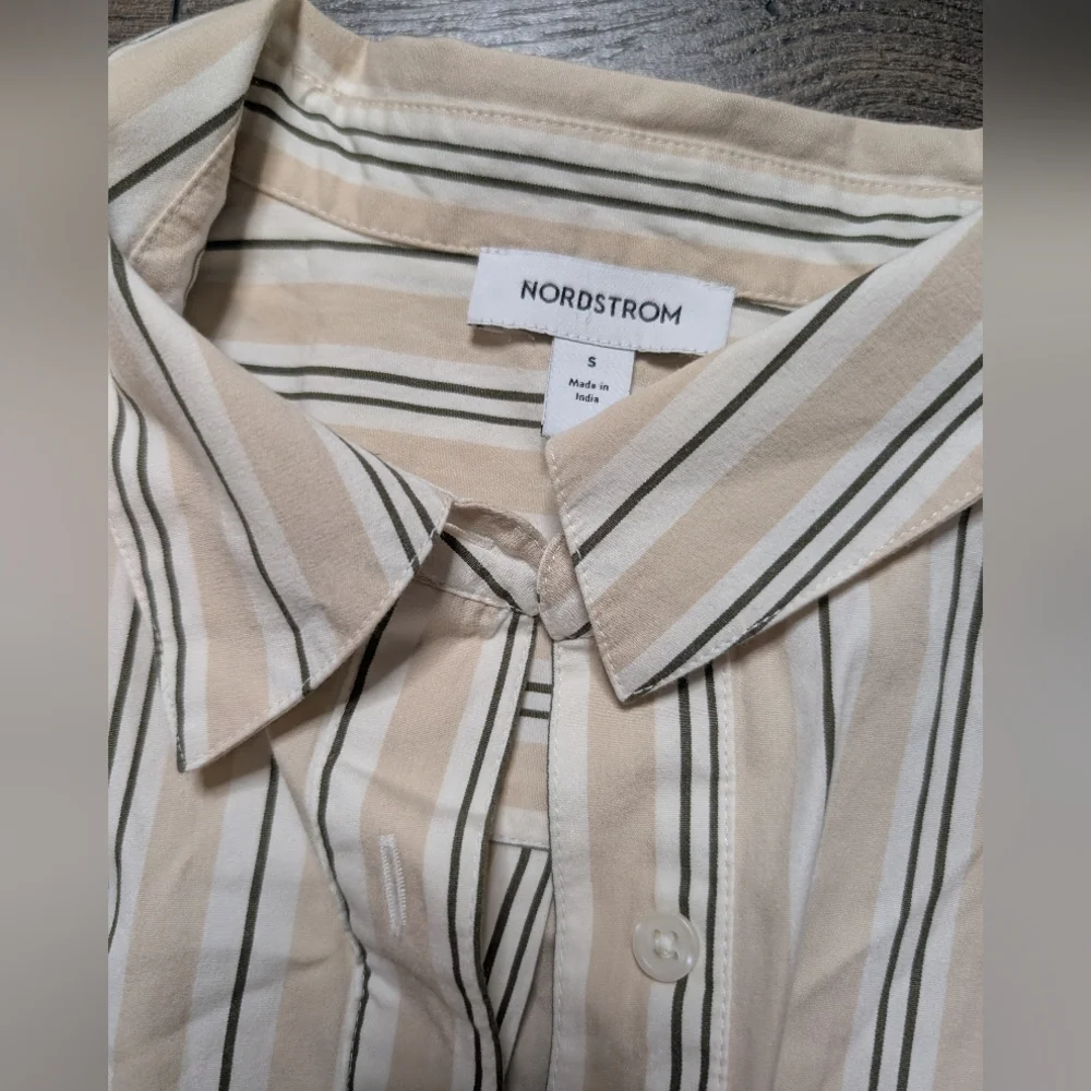 Nordstrom Striped Beige And White Button Up‎ Dress Size Small